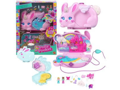 Polly Pocket sada kompaktní 2v1 Králíčci Pohádkové království, minipanenky, figurky a doplňky