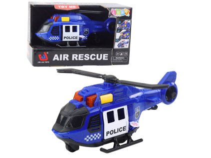 Policejní vrtulník s jeřábem, světla, zvuky, modrý