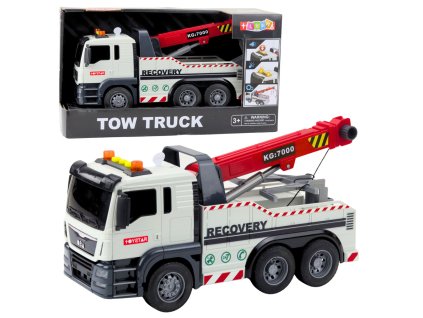 Stavební náklaďák s nastavitelným jeřábem – světla a zvuky, bílý