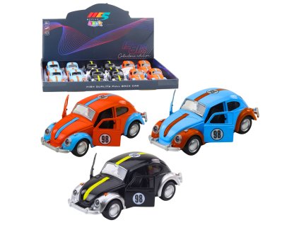 Klasické auto Beetle – kovové, zpětný pohon, otevírací dveře, mix