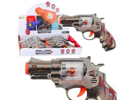 Hračka pistole revolver s náboji, světla, zvuky