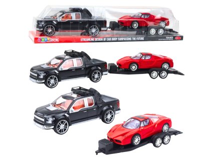 Sada terénních aut – černé SUV, červený odtahový vůz, sportovní auto 59 cm