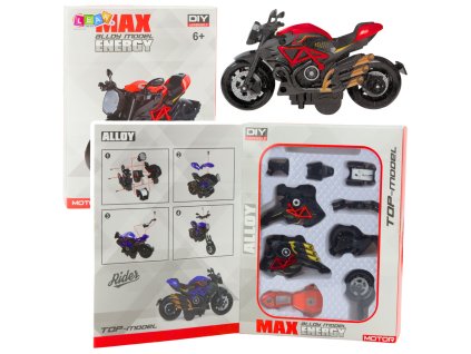Motocykl ke sestavení, šroubovací, kovový 1:14 DIY černo-červený
