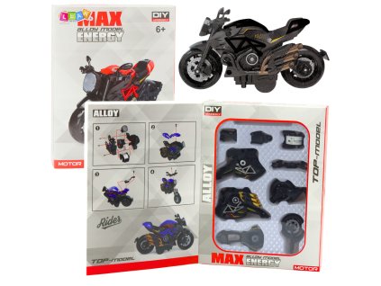 Motocykl ke sestavení, šroubovací, kovový 1:14 DIY černý se zlatými prvky