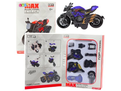 Motocykl hračka ke sestavení, šroubovací, kovový 1:14 DIY černo-modrý