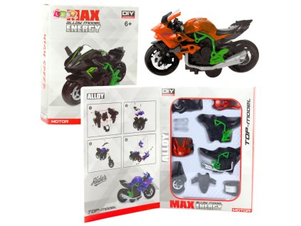 Motocykl ke sestavení, šroubovací, kovový 1:14 DIY oranžovo-zelený