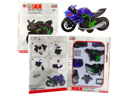 Motocykl ke sestavení, šroubovací, kovový 1:14 DIY zeleno-modrý