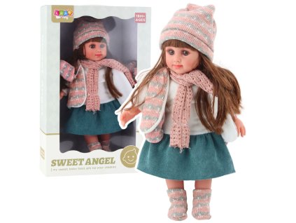 Panenka Sweet Angel v zimním oblečku, s čepicí a šálou, 36 cm