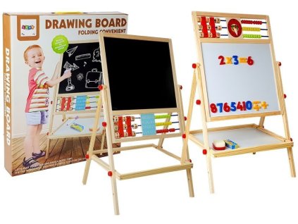 Dřevěná křídová deska. Počitadlo. Hodiny, čísla a magnet