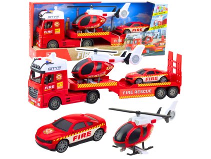 Sada hasičské auto vrtulník auto světla zvuky