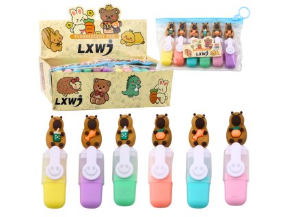 Kapibara Mini Zvýrazňovače V Krabičce Barevné Pastelové 6ks