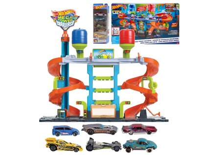 Hot Wheels City Kroucená megamyčka HDP05 + 5-pack HW Drag Strip HTV54