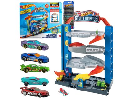 Hot Wheels Kroucené parkoviště s výtahem GNL70 + 5-pack autíček HW Drift HTV51