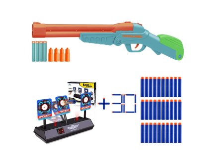 Buzz Bee Air Warriors brokovnice Double Shot 50780 + elektronický terč 3 cíle + 30 šipek