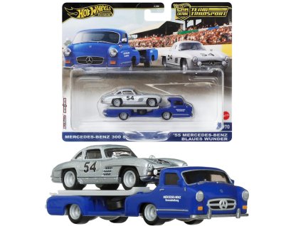Hot Wheels Premium Team Transport Mercedes-Benz 300SL & '55 Mercedes-Benz Blaues Wunder HRV48
