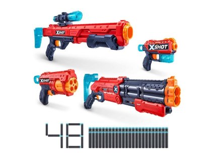 X-Shot sada 4 vystřelovačů Ultimate Shootout Pack 48 šipek 6 plechovek 36251