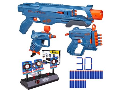 Nerf Elite 2.0 LoadoutPack 3Pack Technician DS-2, QuadFire QS-4 a Ace SD-1 + 14 šipek F4178 + elektronický terč a 30 šipek