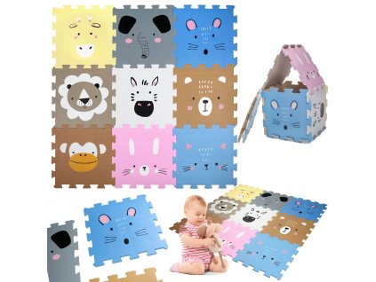Podlahová vzdělávací podložka 120x120 silné pěnové puzzle 9 ks Humbi Zvířata