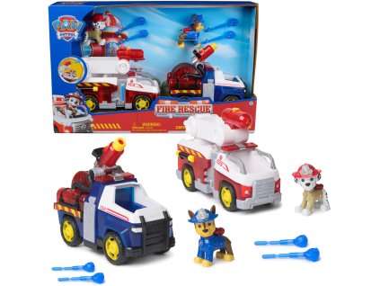 Tlapková patrola Fire Rescue figurky Chase + Marshall a vozidla s vodními střelami
