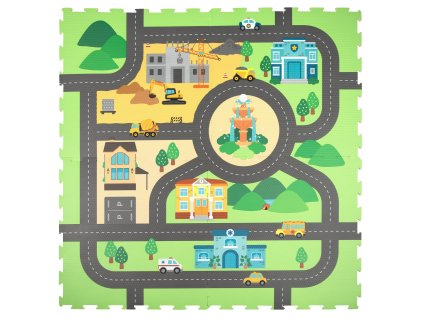 Vzdělávací podlahová pěnová podložka 120x120 Silné pěnové puzzle 4 ks Humbi Městské ulice Město Silnice