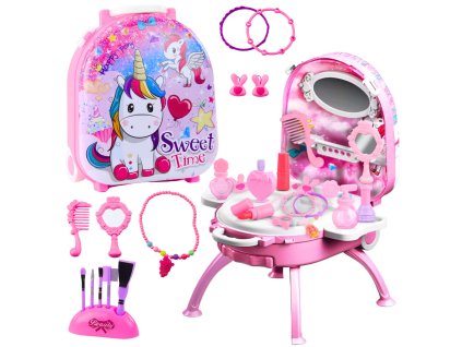 Beauty Set Toaletní stolek v kufříku 2v1 Doplňky Jednorožec růžový