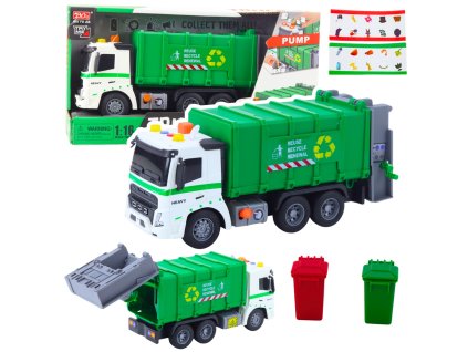 Popelářské auto s popelnicí, světly a zvuky zelené 1:16