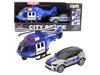 Sada policejní helikoptéry a auta se světly a zvuky
