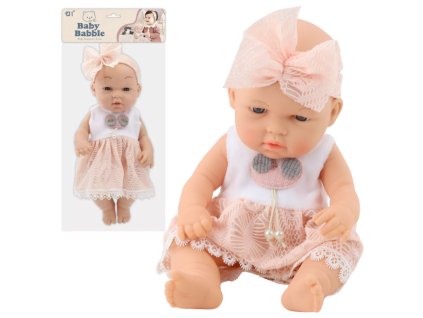 Panenka v růžových šatech, čelenka, pohyblivé ruce a nohy, 30 cm