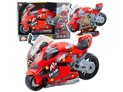 2-in-1 DIY Workshop Motocykl se světly, zvuky a kouřem Červený 43 cm