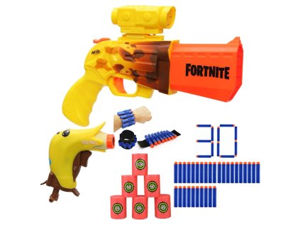Sada Vystřelovače Nerf Fortnite Peely Pack F2720 + 30 šipek + Páska na šipky + Pěnové terče