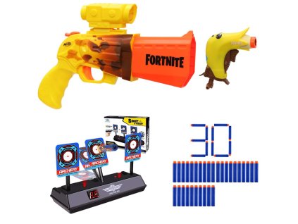 Sada Nerf Fortnite Peely Pack F2720 + 30 šipek + Elektronický terč 3 cíle