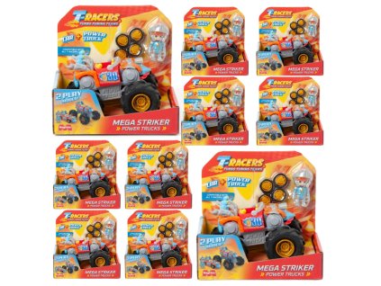 T-Racers Turbo Tuning Teams Sada 10× Autíčko Mega Striker Power Trucks + figurka řidiče 18026