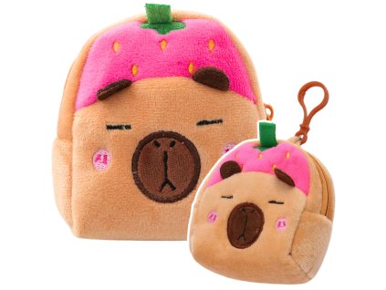 Plyšová Peněženka s Klíčenkou Kapibara Jahoda Růžová 9,5 x 8 cm