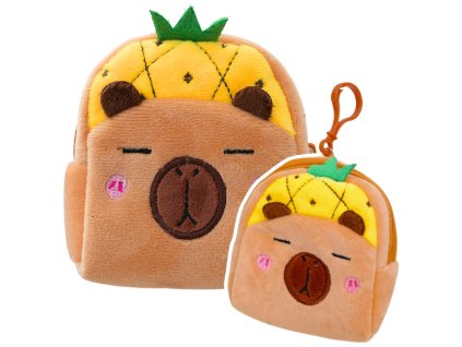 Plyšová Peněženka s Klíčenkou Kapibara Ananas Žlutá 9,5 x 8 cm