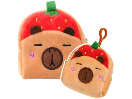 Plyšová Peněženka s Klíčenkou Kapibara Jahoda Červená 9,5 x 8 cm