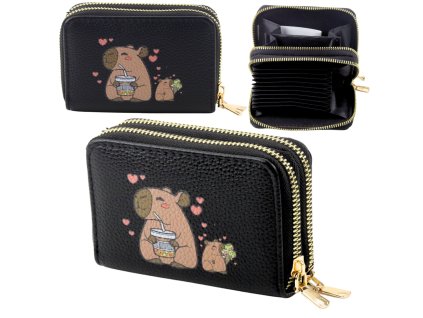 Dvoukomorová Peněženka s Přihrádkami na Karty Kapibara Černá 12,5 x 8,5 cm