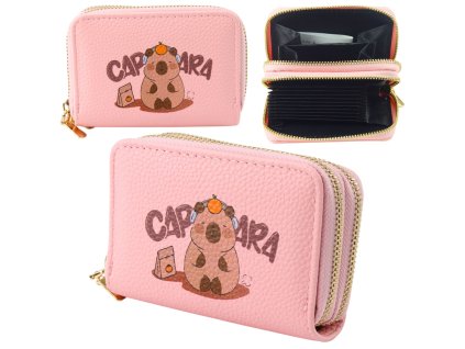 Dvoukomorová Peněženka s Přihrádkami na Karty Kapibara Růžová 12,5 x 8,5 cm