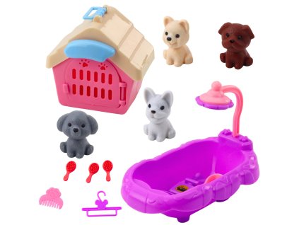 Sada Péče o Zvířátka Vana Bouda Doplňky Pejsci 4 ks