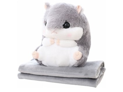Plyšový Křeček Ohřívač Rukou Deka 100 x 90 cm 3v1 Šedý 35 cm