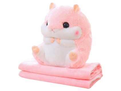 Plyšový Křeček Ohřívač Rukou Deka 100 x 90 cm 3v1 Růžový 35 cm