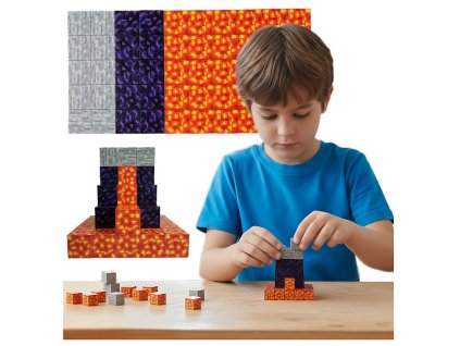 Creative World sada magnetických kostek Suroviny – láva, obsidián, kámen 50 ks JM906