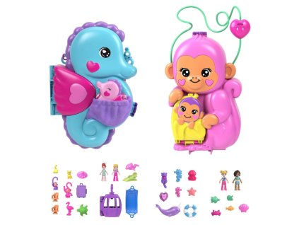 Polly Pocket sada kompaktních pouzder Mořští koníci HWP03 + Opička HWP04