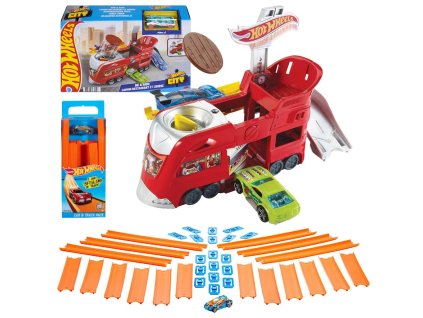 Hot Wheels sada Odvážná restaurace FJN39 + sada drah Hot Wheels 4,5 m BHT77