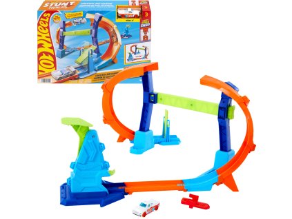 Hot Wheels Stunt Tracks – kaskadérská dráha Mistrovský skok s vývrtkou Corkscrew Jump Champion + vozidlo