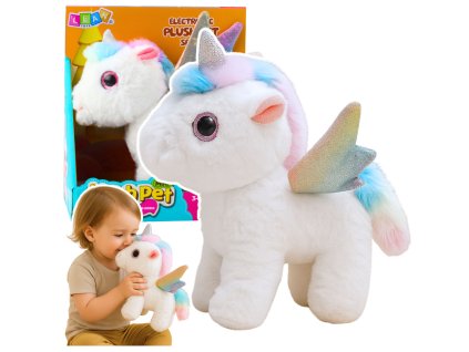 Unicorn plyšový – interaktivní, pohybuje se, vydává zvuky, bílý, 21 cm