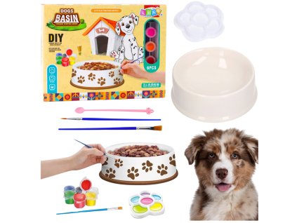 Kreativní sada – miska pro psa k malování, barvy a štětce, DIY, 6 ks