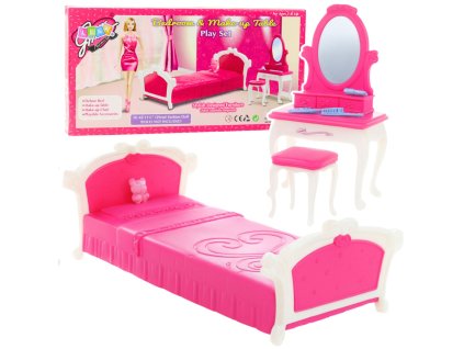 Ložnice pro panenky – toaletní stolek, židle, postel