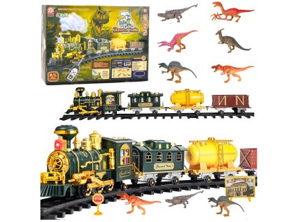 Klasický dinosauří vlak se světly, zvuky a kouřem, 39 ks