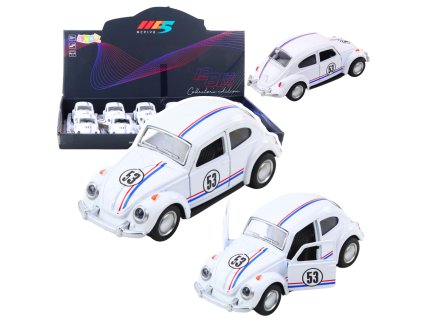 Klasické auto Beetle – kovový model s otevíracími dveřmi, bílý 1:32