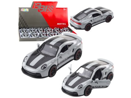 Kovové závodní auto s otevíracími dveřmi, šedé, GTRS 1:43
